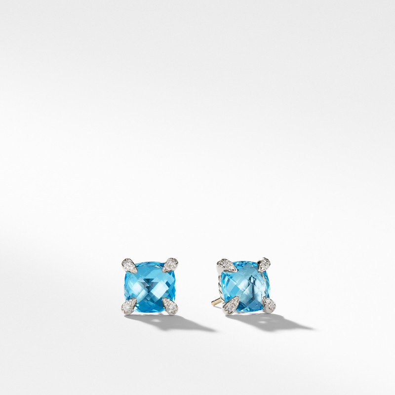 Chatelaine® Stud Earrings with Blue Topaz and Diamonds mm