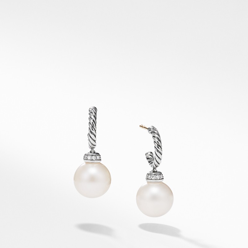 Solari Hoop Earrings with Diamond and Freshwater Pearl