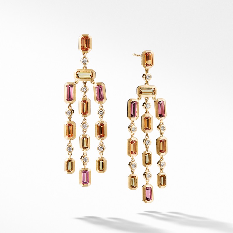 Novella Earrings in Faceted Spessartite Garnet and Pink Tourmaline with Diamonds