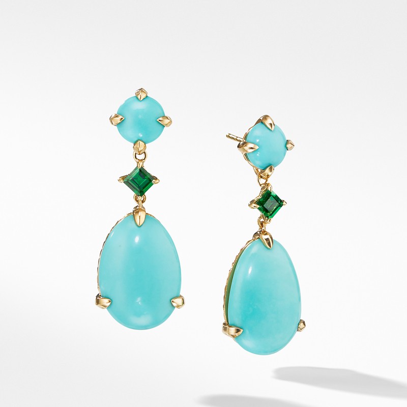 Chatelaine® Drop Earrings in 18K Yellow Gold with Mexican Turquoise and Tsavorite