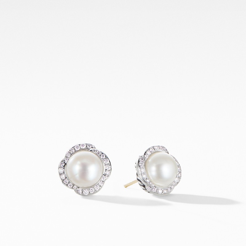 Continuance® Pearl Button Earrings with Diamonds