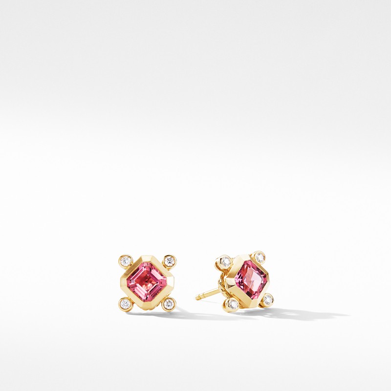 Novella Stud Earrings in 18K Yellow Gold with Pink Tourmaline and Diamonds