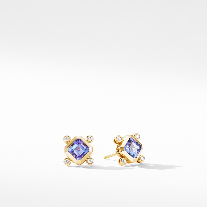 Novella Stud Earrings in 18K Yellow Gold with Tanzanite and Diamonds