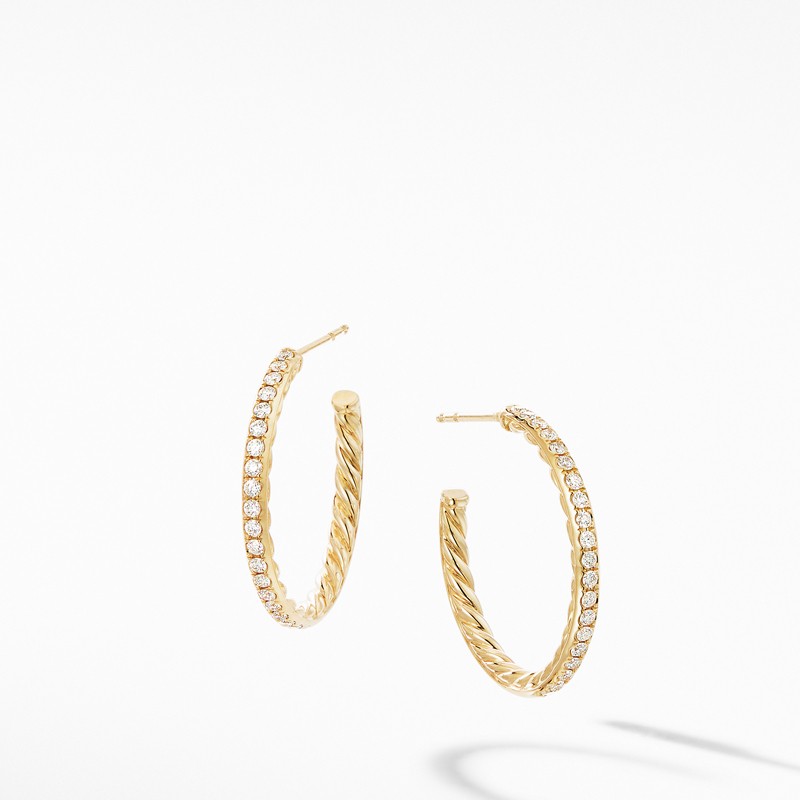 Small Hoop Earrings in 18K Yellow Gold with Pavé Diamonds