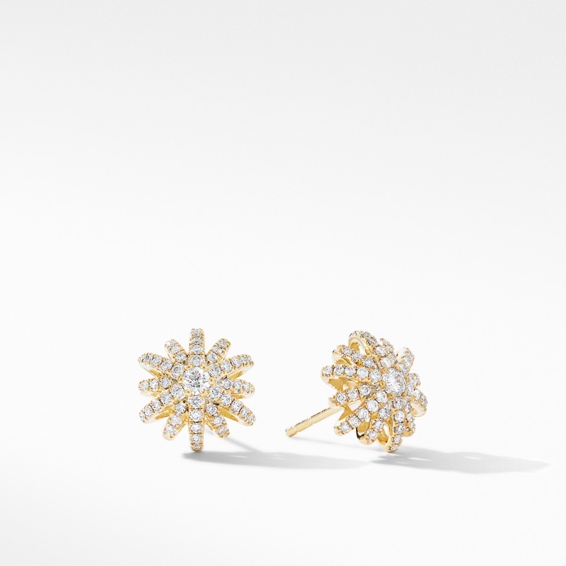 Starburst Small Stud Earrings in 18K Yellow Gold with Pavé Diamonds