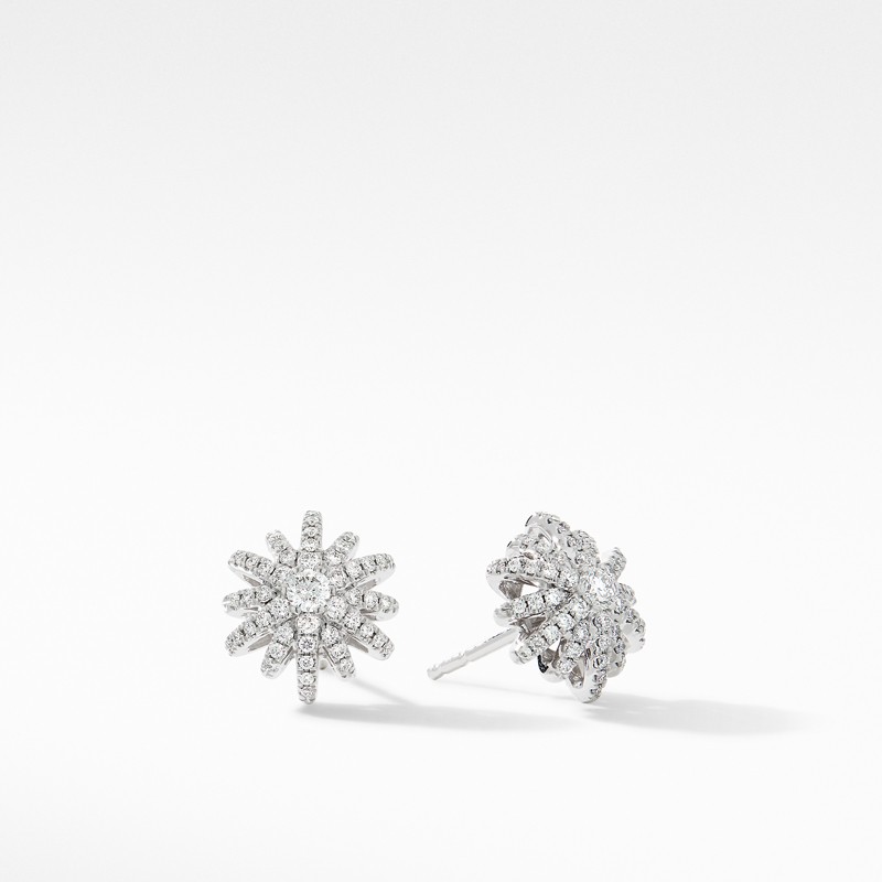 Starburst Small Stud Earrings in 18K White Gold with Pavé Diamonds