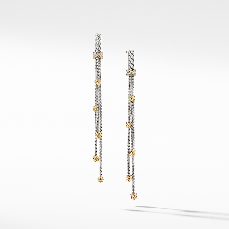 Petite Helena Chain Drop Earrings with 18K Yellow Gold and Diamonds