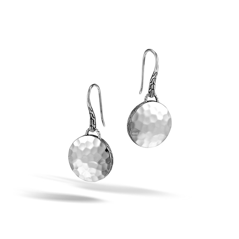 Dot Hammered Silver Round Drop Earrings