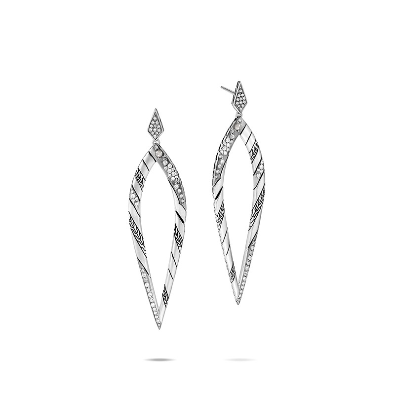 Lahar Silver White Diamond and Grey Diamond Long Drop Earrings