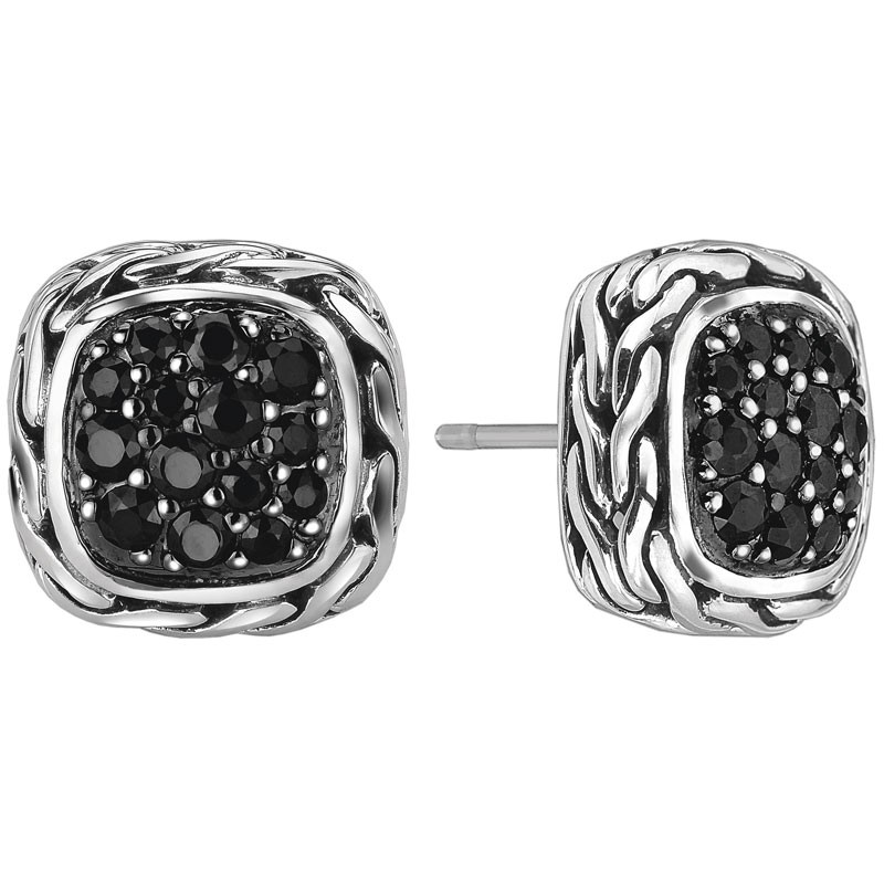 Sterling Silver Classic Chain Black Sapphire Stud Earrings