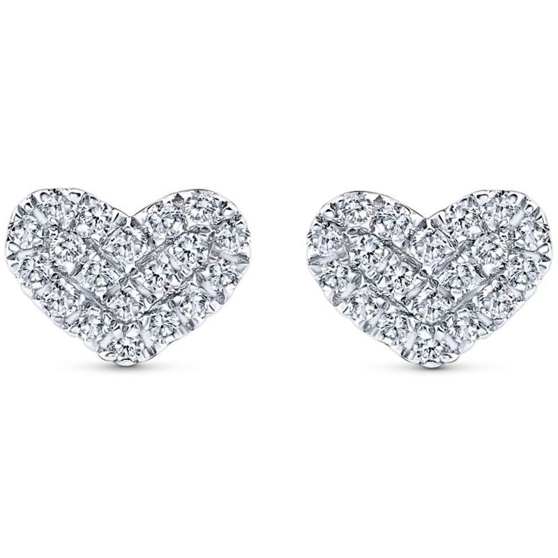 White Gold Pave Heart Stud Earrings 