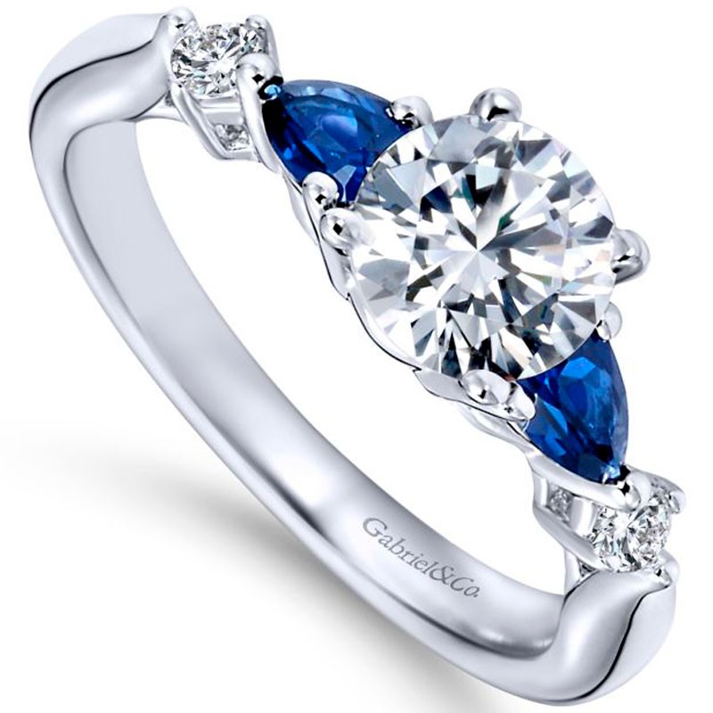 14k White Gold Sapphire Engagement Ring Mounting