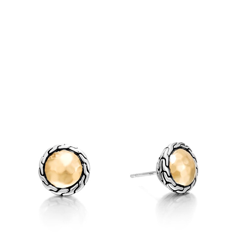 Classic Chain Hammered Gold and Silver Round Stud Earrings