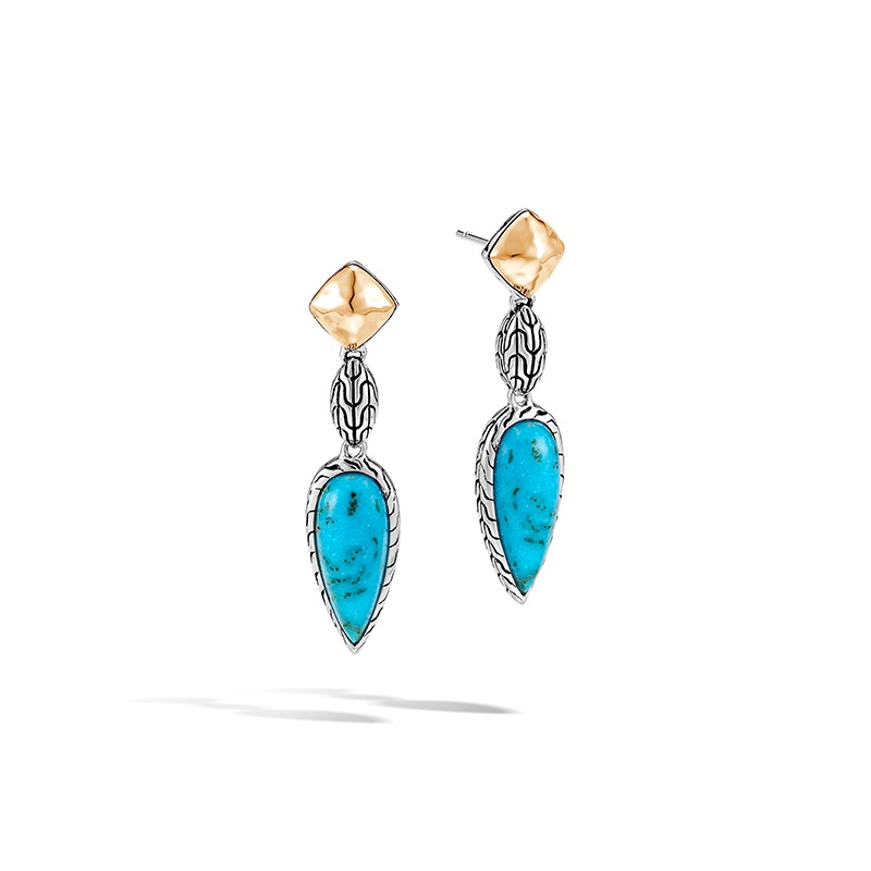 Classic Chain 18k Gold and Silver Drop Earrings with Turquoise