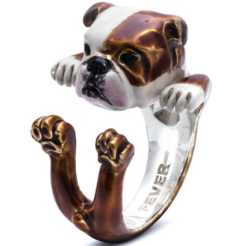 English Bulldog Enamel Hug Ring 