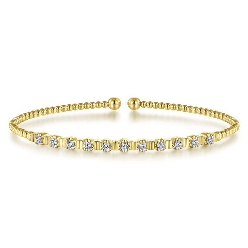 Yellow Gold Bujukan Bead Cuff Bracelet with Diamond Stations
