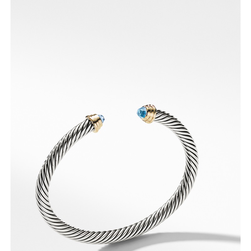Cable Kids® Birthstone Bracelet with Blue Topaz and 14K Gold, 4mm
