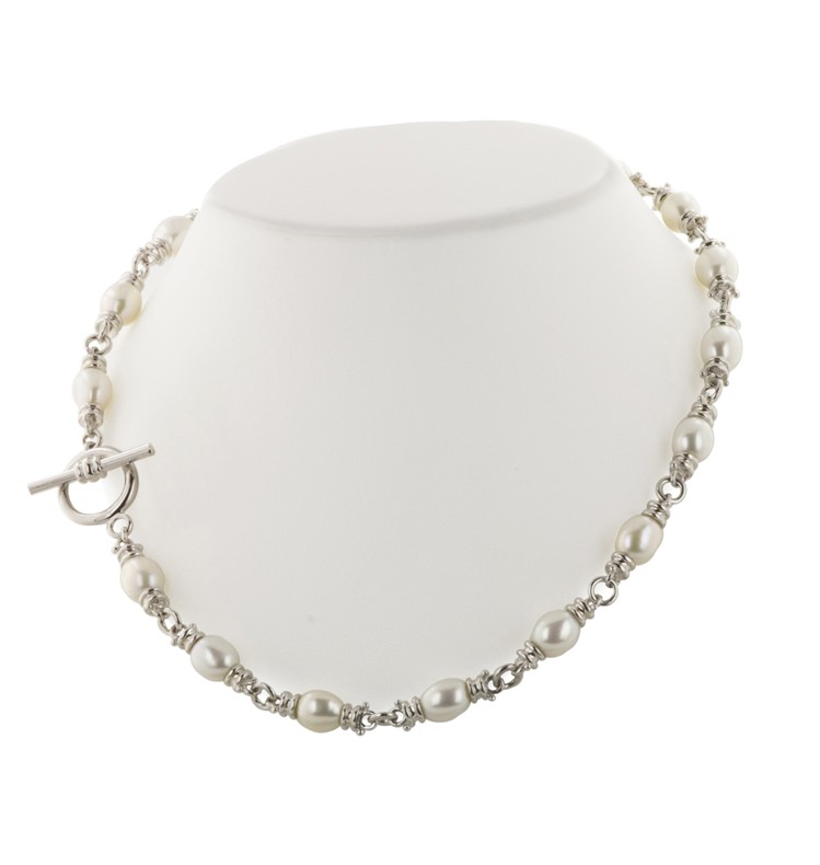 Honora White Oval Freshwater Cultured Pearl Necklace with Toggle Clasp