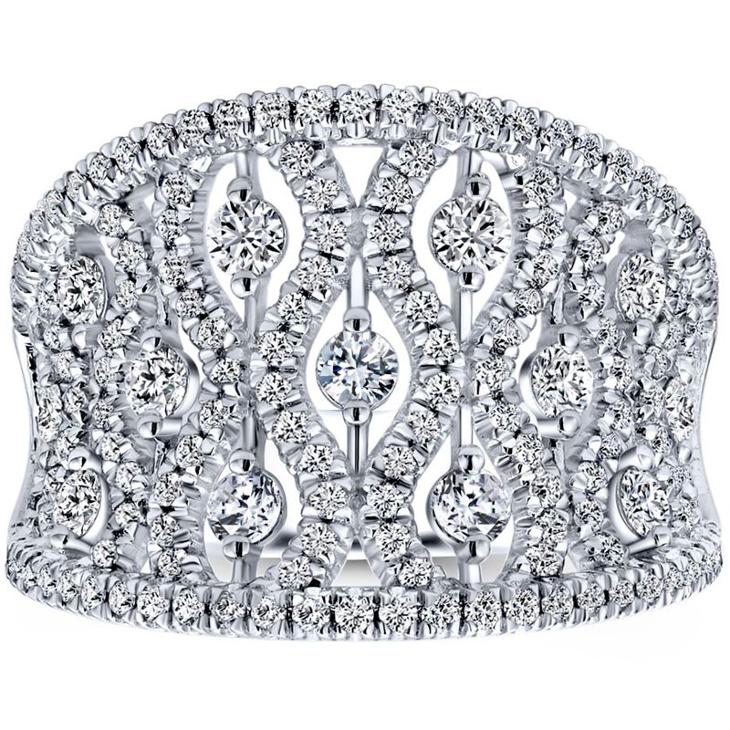 White Gold Ornate Pave Scattered Diamond Ring 
