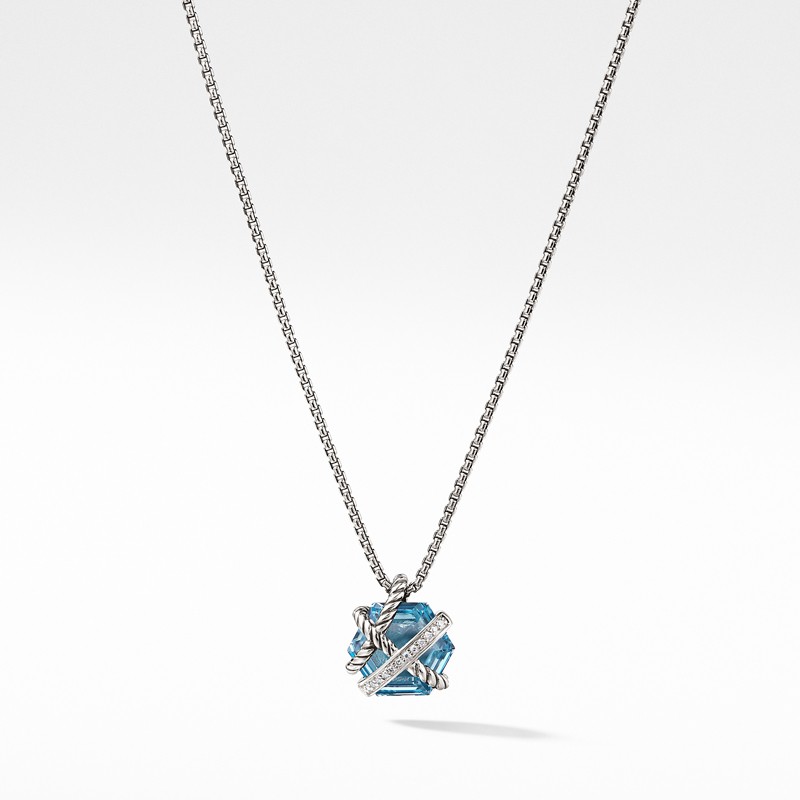 Cable Wrap Necklace with Blue Topaz and Diamonds