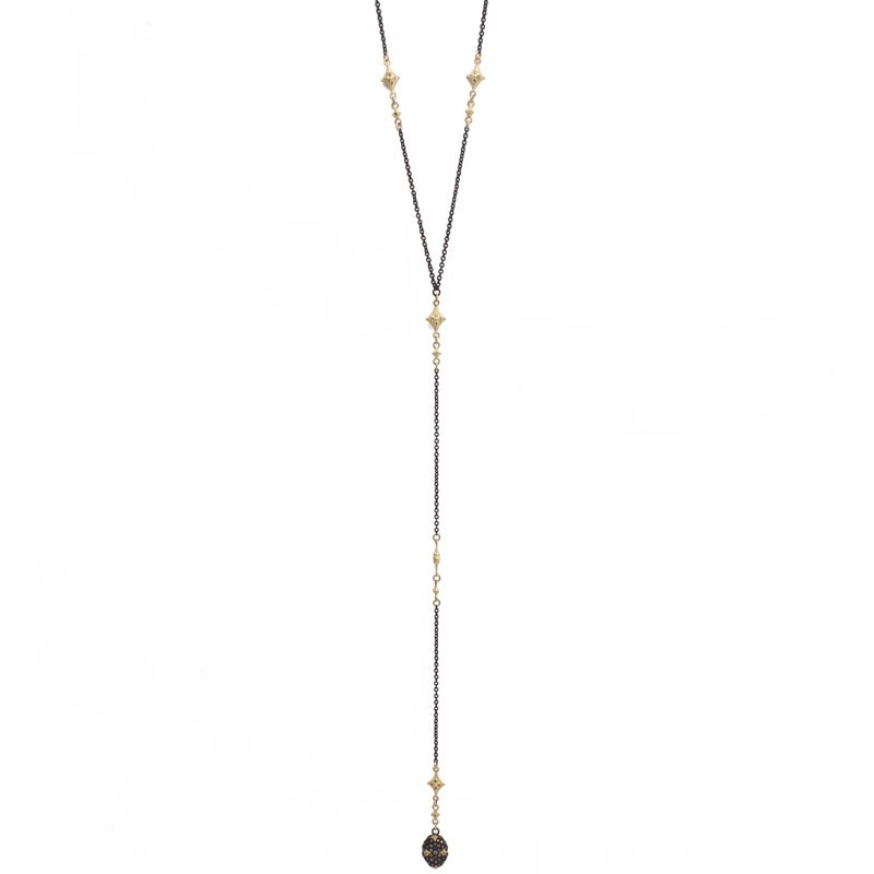 Blackened Sterling Silver and Yellow Gold Long Lariat Y Necklace  