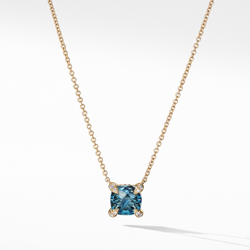 Pendant Necklace with Hampton Blue Topaz and Diamonds in 18K Gold