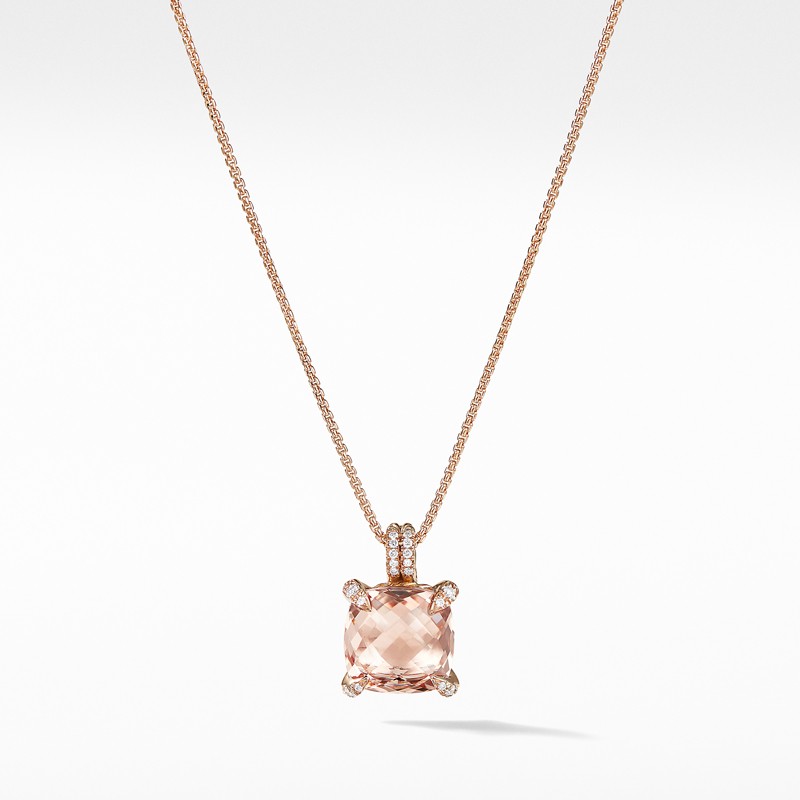 Chatelaine® Pendant Necklace with Diamonds in 18K Rose Gold with Morganite