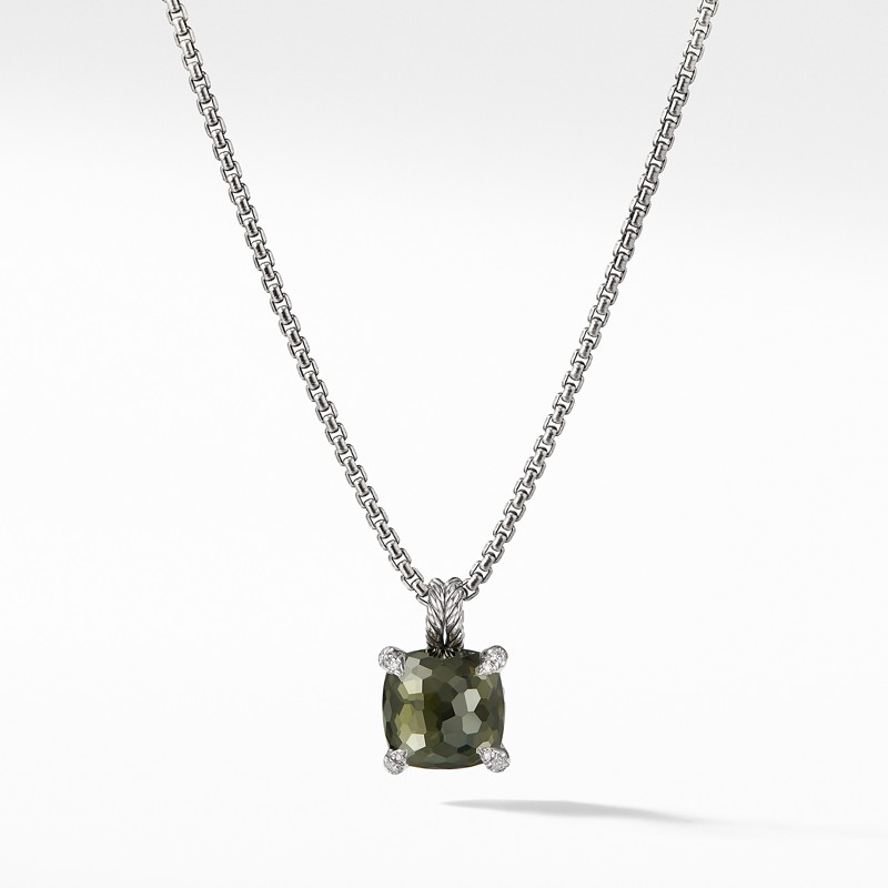 Pendant Necklace with Green Orchid and Diamonds
