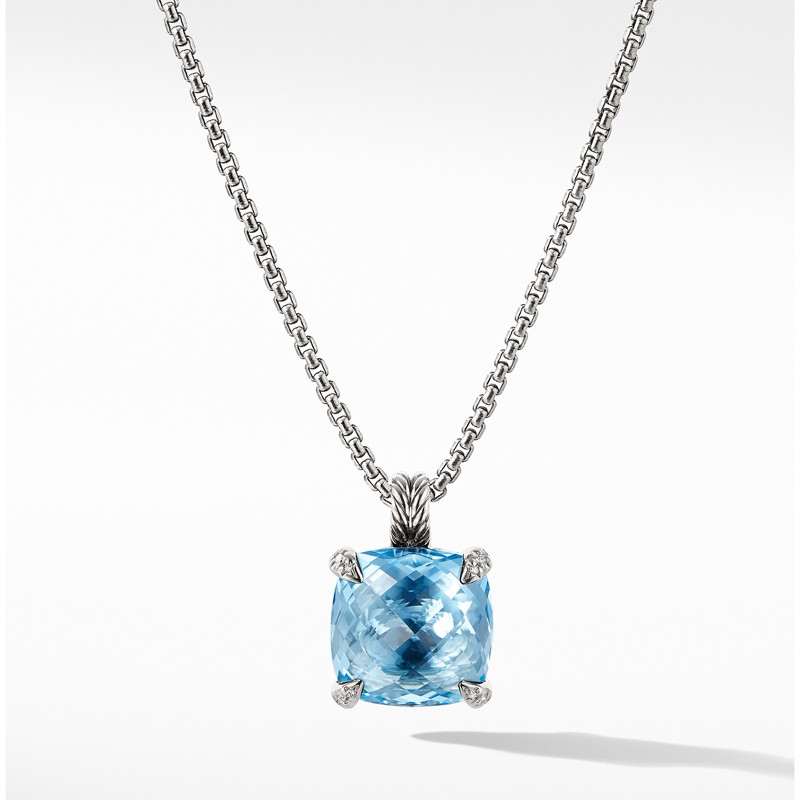 Chatelaine® Pendant Necklace with Blue Topaz and Diamonds 1