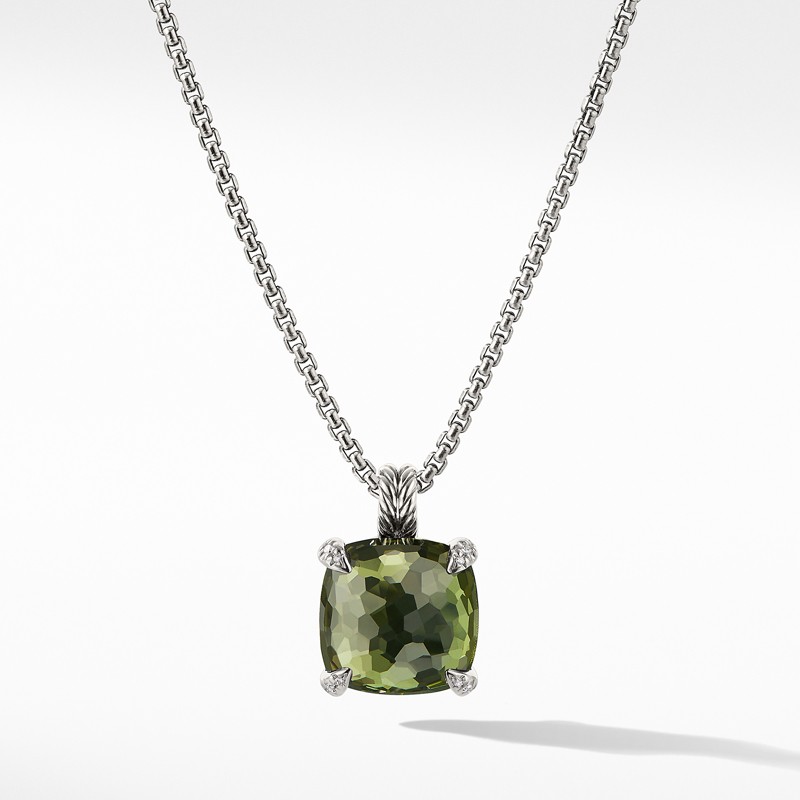 Pendant Necklace with Green Orchid and Diamonds