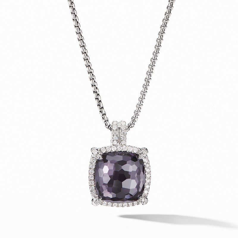 Chatelaine® Pavé Bezel Pendant Necklace with Black Orchid