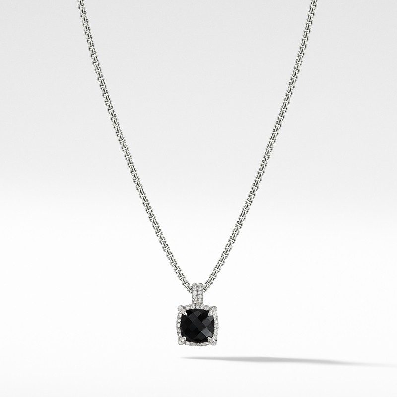 Châtelaine Pave Bezel Pendant Necklace with Black Onyx and Diamonds mm