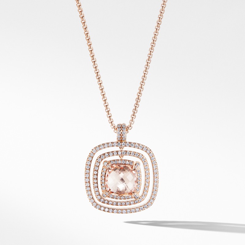 Chatelaine Pavé Bezel Necklace in 18K Rose Gold with Morganite