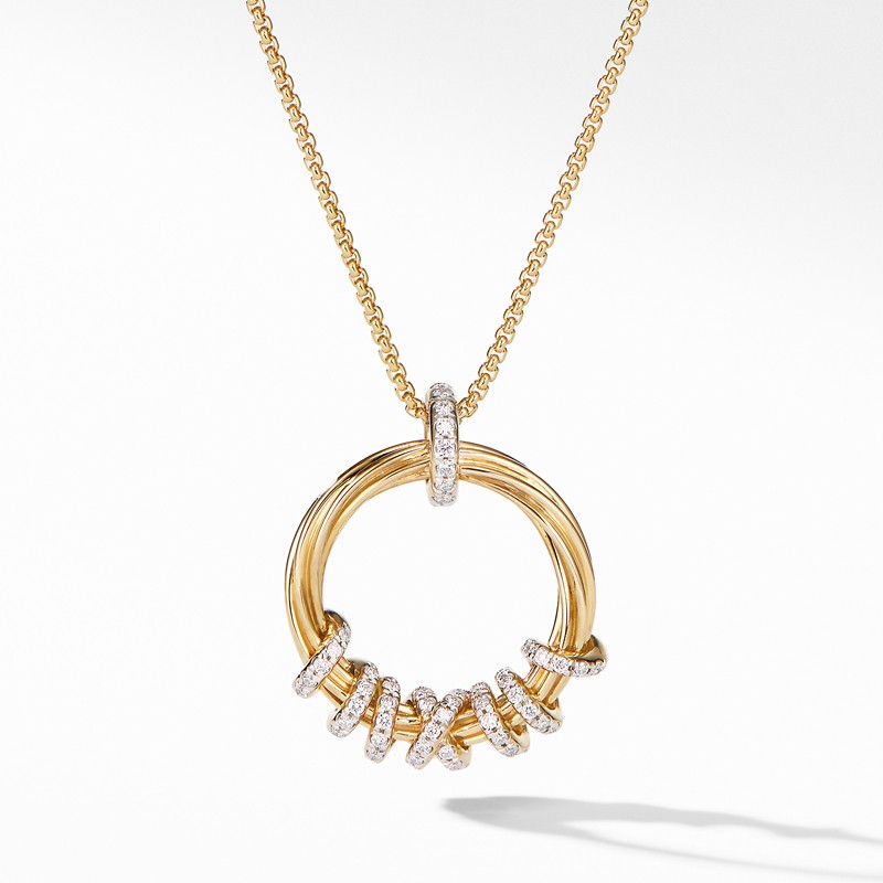 Helena Round Pendant Necklace in 18K Yellow Gold with Diamonds