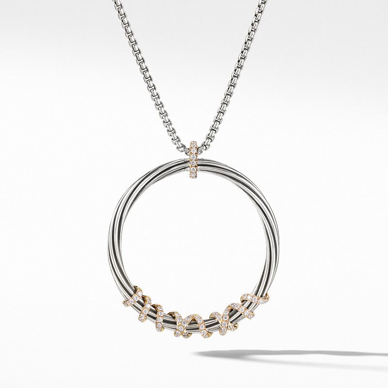 Helena Large Pendant Necklace with Diamonds and 18K Gold, 36.5mm