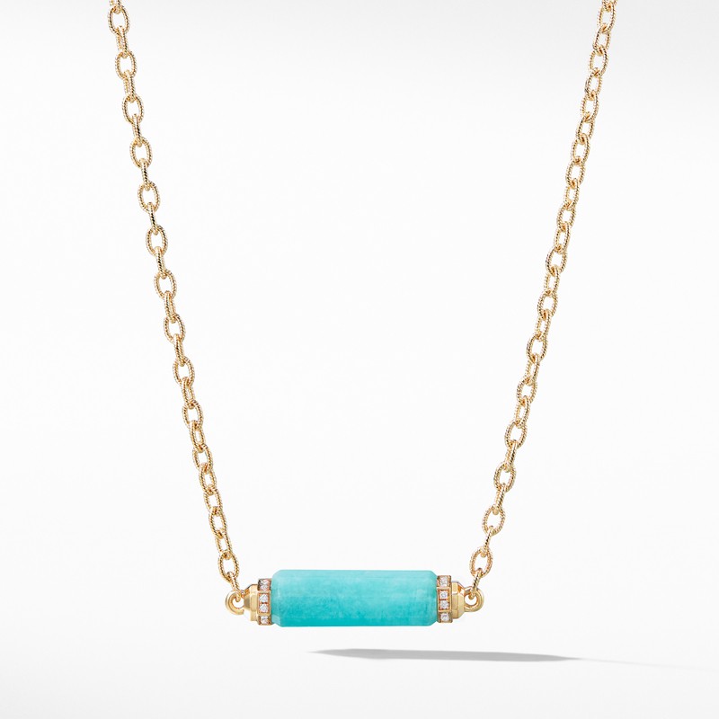 Barrels Single Station Necklace with Amazonite and Diamonds in 18K Gold