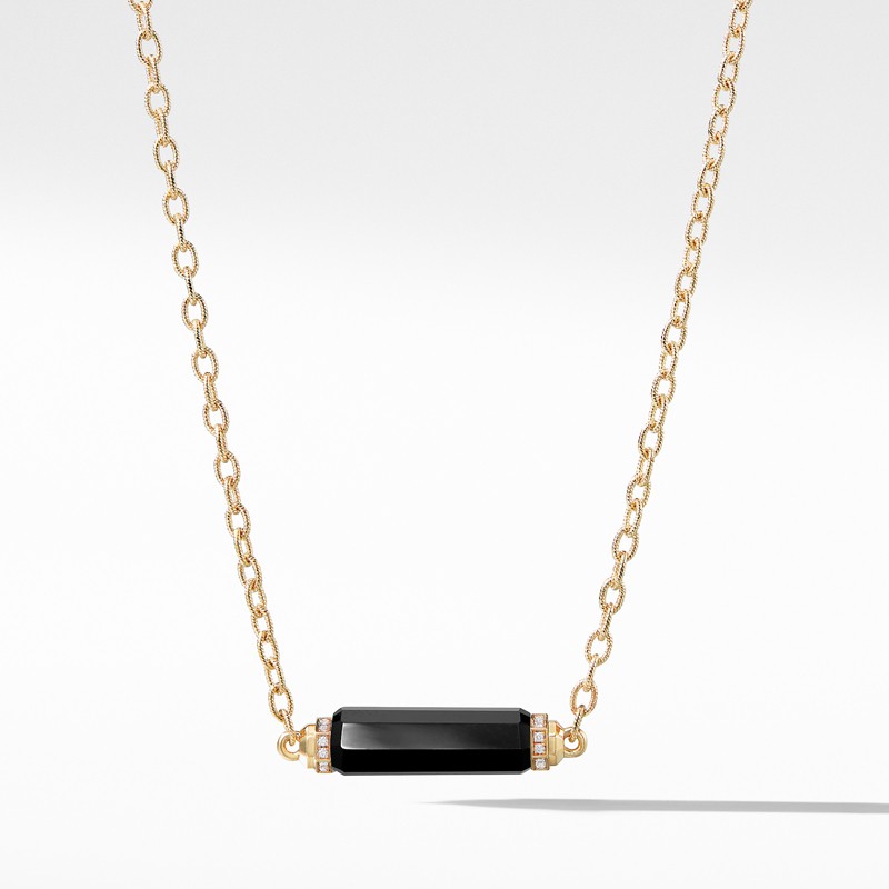 Barrels Single Station Necklace with Black Onyx and Diamonds in 18K Gold