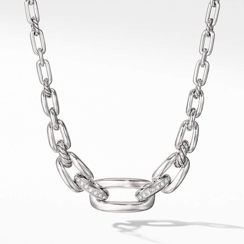 Wellesley Chain Link Station Necklace with Diamonds