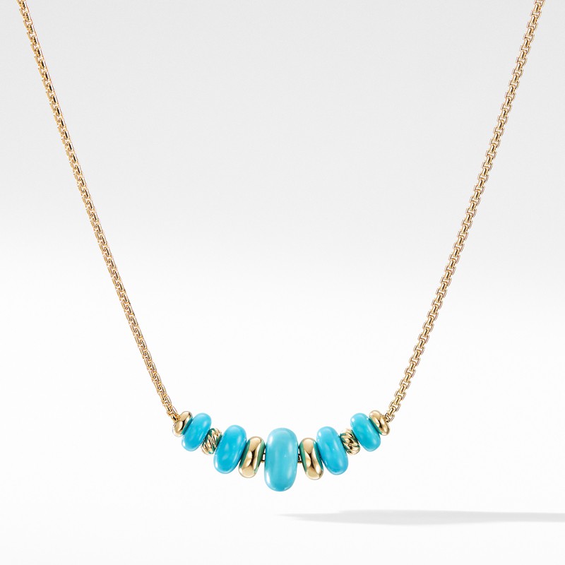 Rio Rondelle Short Station Necklace with Turquoise in 18K Gold