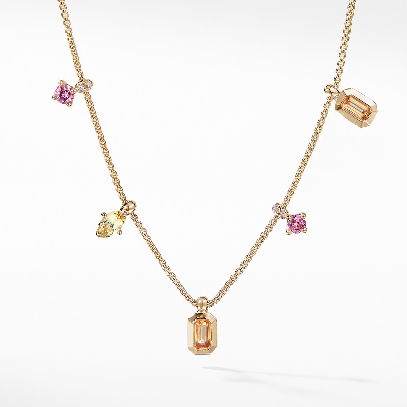 Novella Necklace in Spessartite Garnet and Yellow Beryl with Diamonds