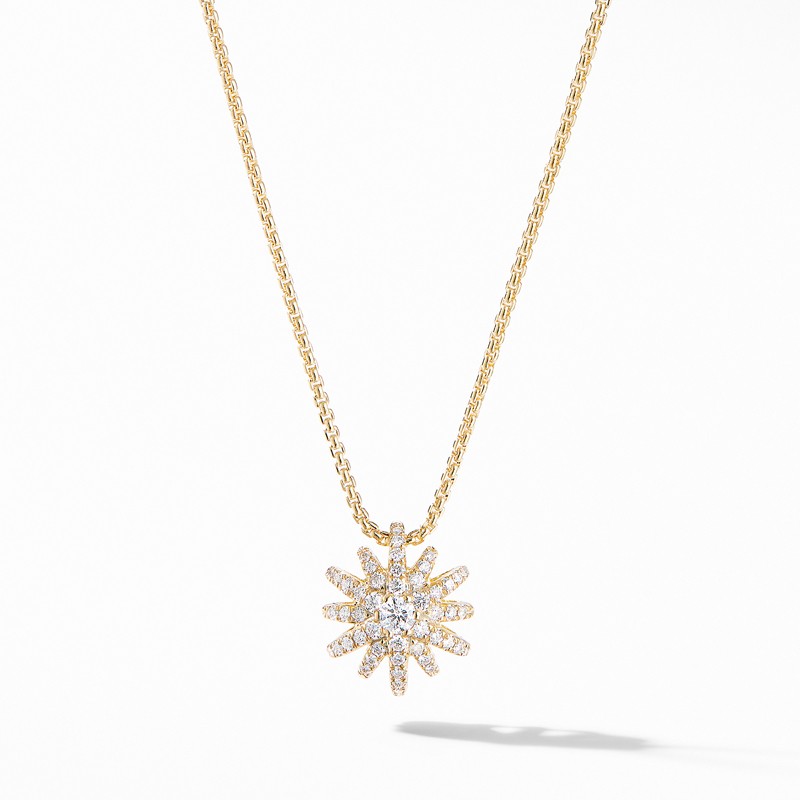 Starbust Pendant Necklace in 18K Yellow Gold with Pavé Diamonds