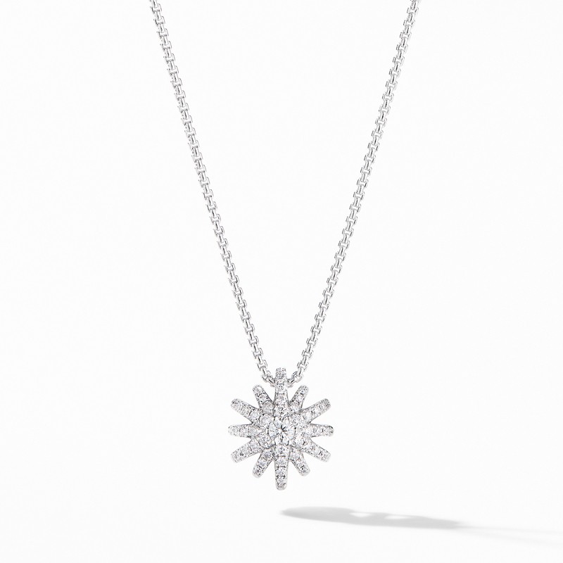Starbust Pendant Necklace in 18K White Gold with Pavé Diamonds
