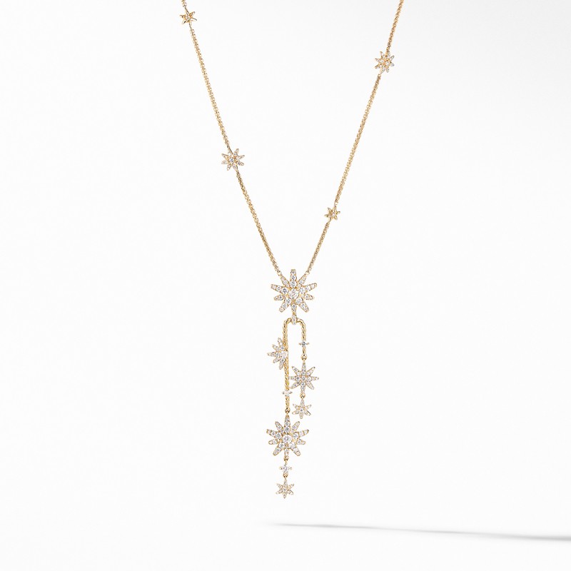 Starburst Cluster Necklace in 18K Yellow Gold with Pavé Diamonds