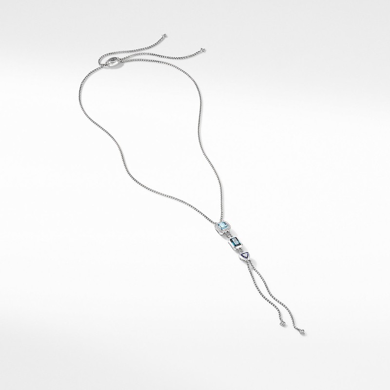 Novella Y Necklace with Blue Topaz and Pavé Diamonds