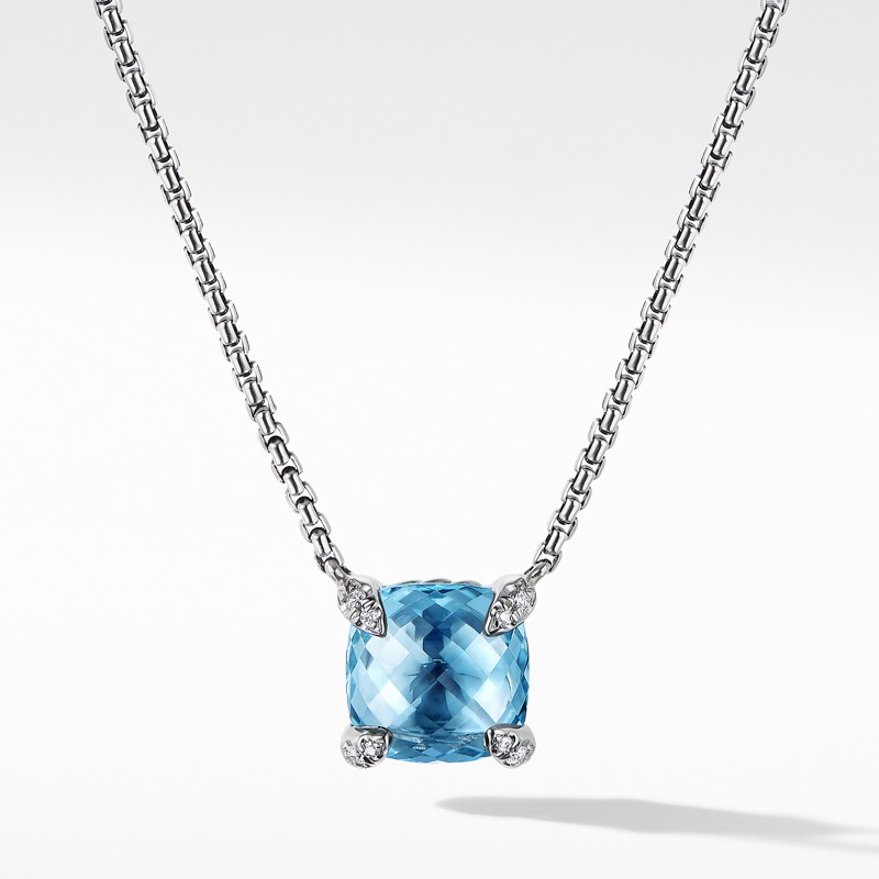 Chatelaine® Pendant Necklace with Blue Topaz and Diamonds