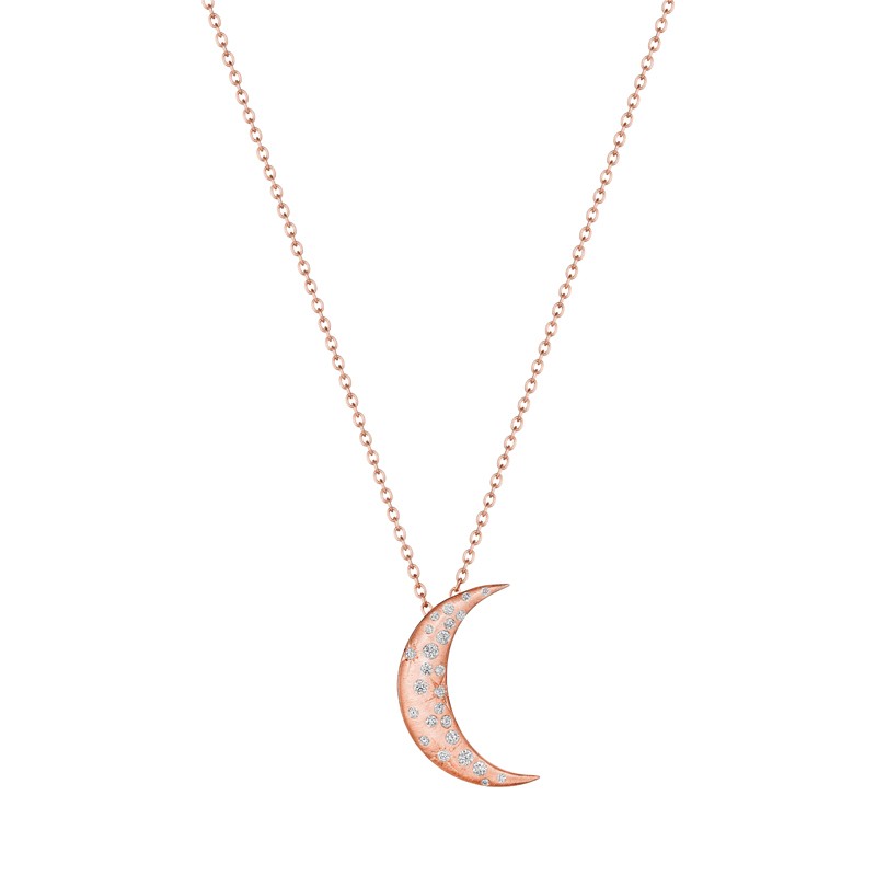 Rose Gold Diamond Moon Necklace