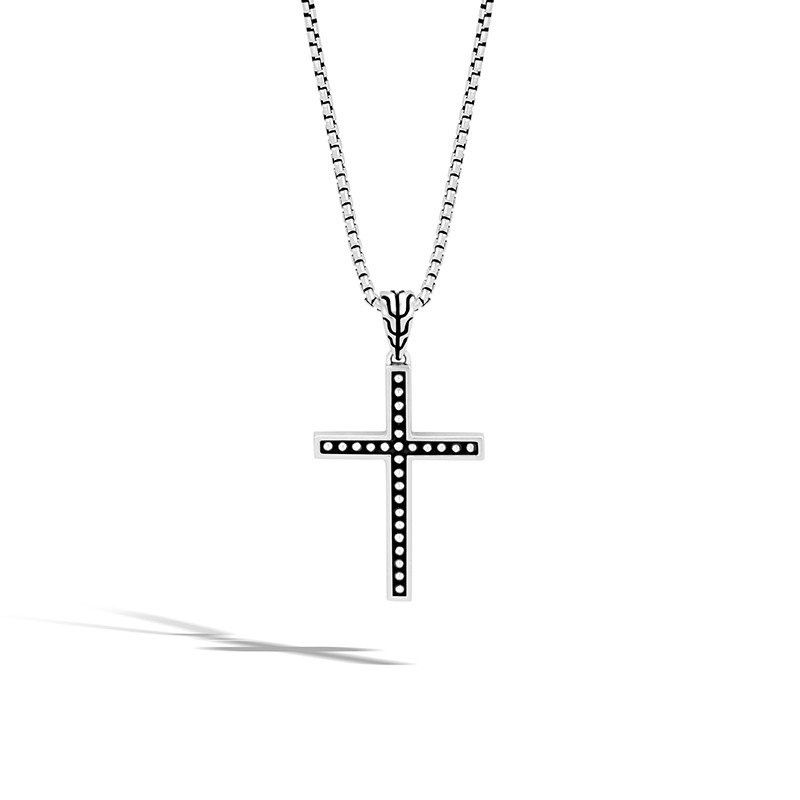 MEN's Classic Chain Silver Jawan Cross Pendant- on 1.6mm Box Chain Necklace, Size 20