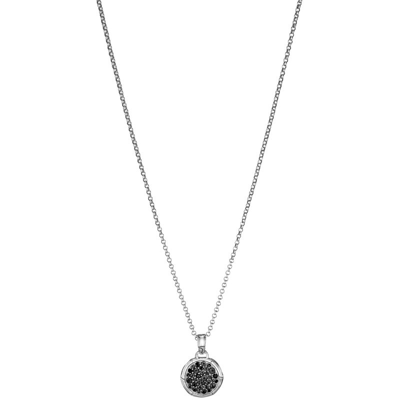 Sterling Silver Bamboo Black Sapphire Round Pendant Necklace
