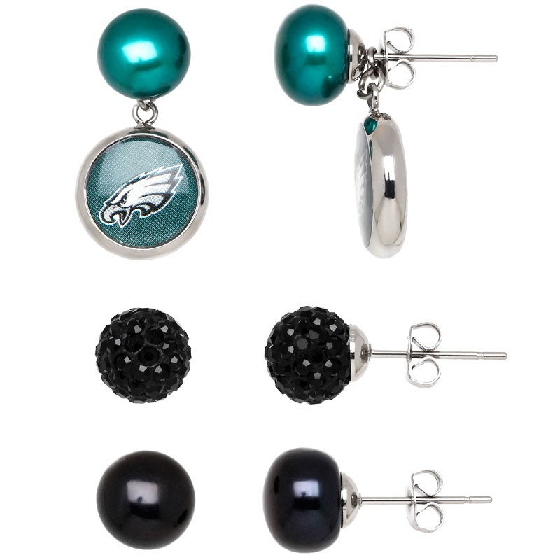 Philadelphia Eagles Set of 3 Pearl Earrings