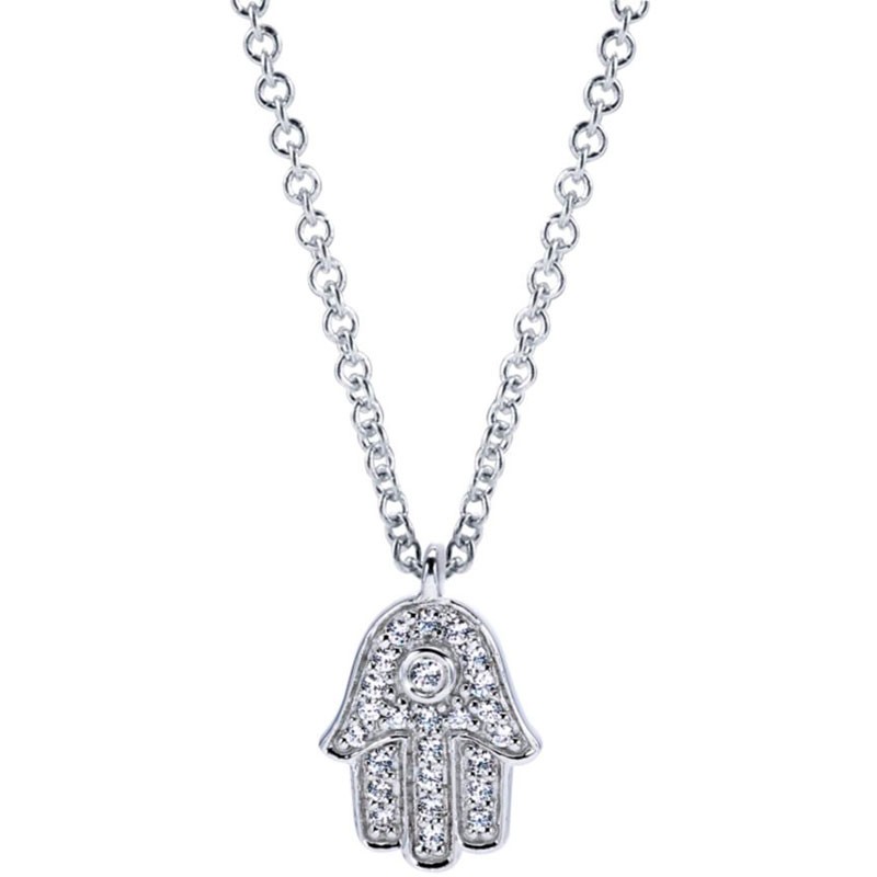 White Gold Hamsa Pendant Necklace with Diamonds 